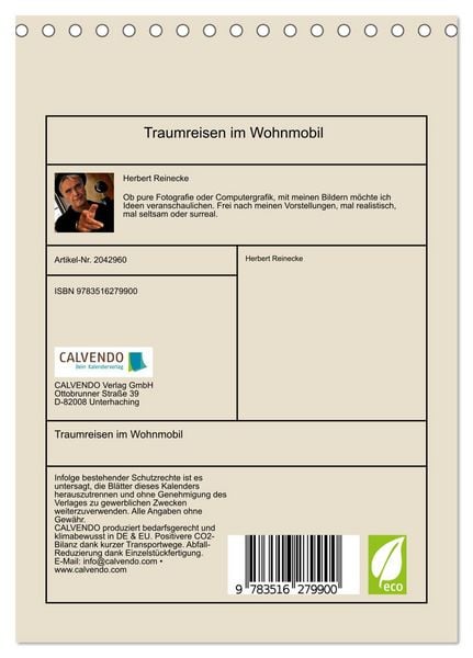 Produktbild: Traumreisen im Wohnmobil (Tischkalender 2026 DIN A5 hoch), CALVENDO Monatskalender