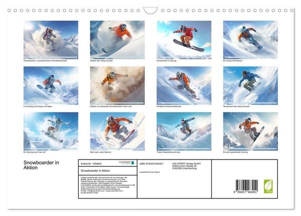 Produktbild: Snowboarder in Aktion (Wandkalender 2026 DIN A3 quer), CALVENDO Monatskalender