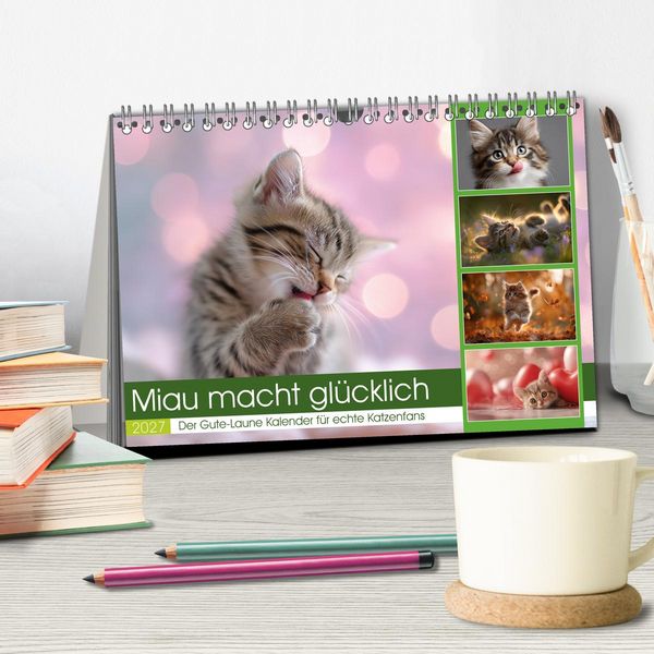 Produktbild: Miau macht gl&uuml;cklich (Tischkalender 2027 DIN A5 quer), CALVENDO Monatskalender