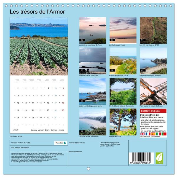 Produktbild: Les tr&eacute;sors de l'Armor (Calendrier mural carr&eacute; 2026 30x30 cm) Calendrier double avec une page pour vos prises de notes