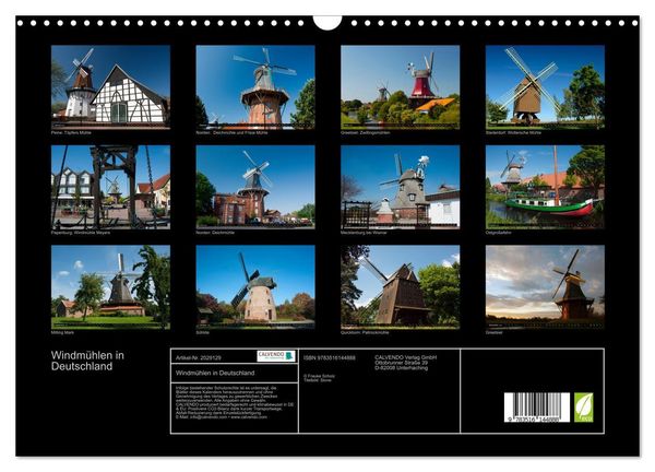Produktbild: Windm&uuml;hlen in Deutschland (Wandkalender 2026 DIN A3 quer), CALVENDO Monatskalender