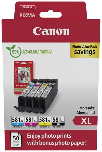 Canon Druckerpatrone CLI-581XL BK/C/M/Y Photo Value Pack Original Kombi-Pack Schwarz, Cyan, Magenta, Gelb 2052C006