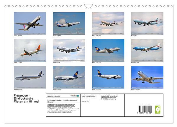 Produktbild: Flugzeuge - Eindrucksvolle Riesen am Himmel (Wandkalender 2026 DIN A3 quer), CALVENDO Monatskalender