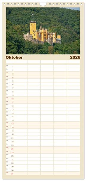 Produktbild: Familienplaner 2026 - Burgen und Schl&ouml;sser - Zeugnisse vergangener Zeiten mit 5 Spalten (Wandkalender, 21 x 45 cm) CALVENDO