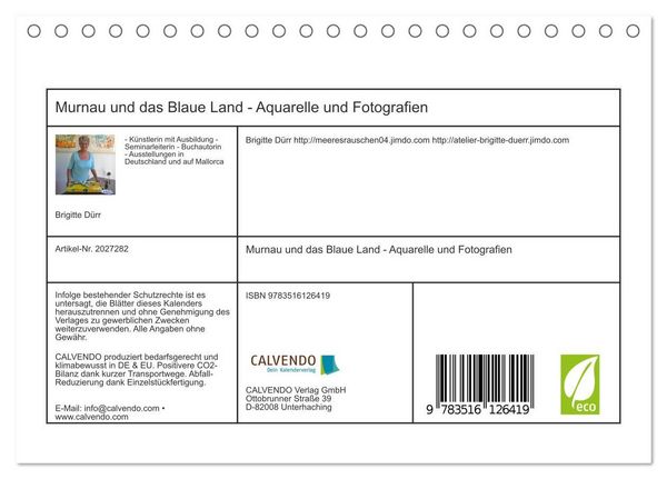 Produktbild: Murnau und das Blaue Land - Aquarelle und Fotografien (Tischkalender 2026 DIN A5 quer), CALVENDO Monatskalender