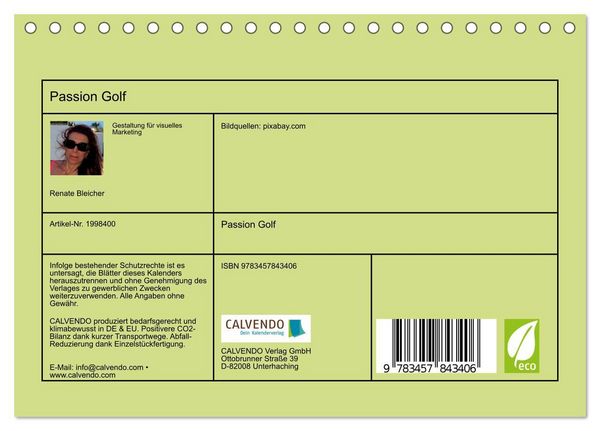 Produktbild: Passion Golf (Tischkalender 2026 DIN A5 quer), CALVENDO Monatskalender