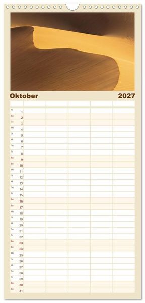 Produktbild: Familienplaner 2027 - Die D&uuml;nen in der W&uuml;ste von Abu Dhabi mit 5 Spalten (Wandkalender, 21 x 45 cm) CALVENDO