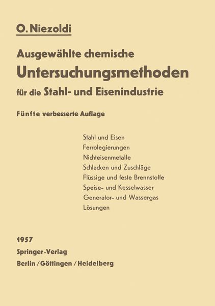 Produktbild: Ausgew&auml;hlte chemische Untersuchungsmethoden f&uuml;r die Stahl- und Eisenindustrie