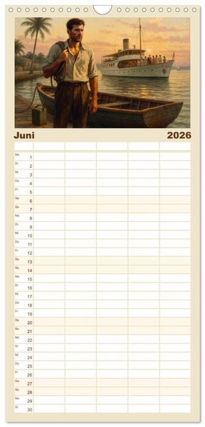 Produktbild: Familienplaner 2026 - Ernest Hemingway mit 5 Spalten (Wandkalender, 21 x 45 cm) CALVENDO