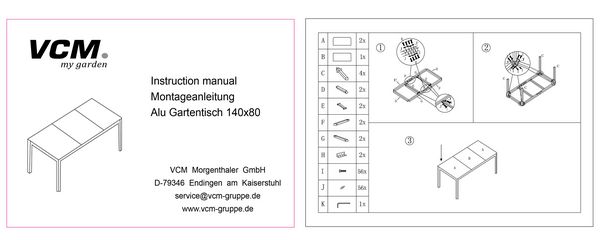Produktbild: Aluminium Glas Gartentisch Balkontisch 140x80 cm