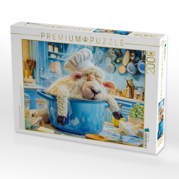 Produktbild: CALVENDO Puzzle Schaf mit Kochm&uuml;tze schl&auml;ft im Kochtopf | 2000 Teile Lege-Gr&ouml;&szlig;e 90x67cm Foto-Puzzle f&uuml;r gl&uuml;ckliche Stunden