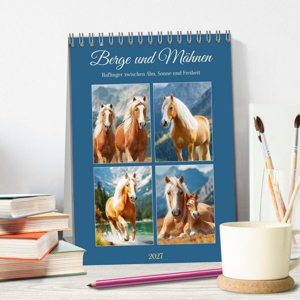 Produktbild: Berge und M&auml;hnen. Haflinger zwischen Alm, Sonne und Freiheit (Tischkalender 2027 DIN A5 hoch), CALVENDO Monatskalender