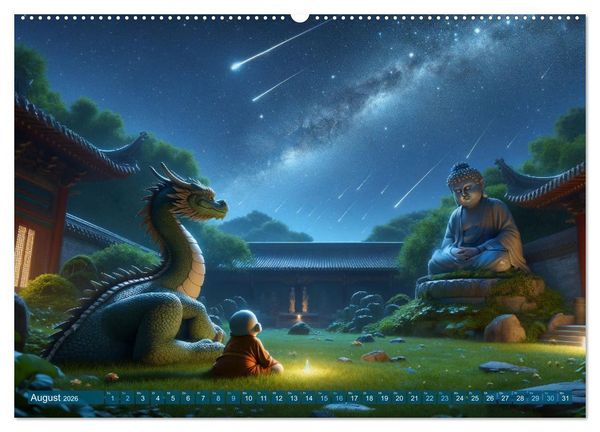 Produktbild: M&ouml;nch und Drache: Vier Jahreszeiten im Tempelgarten (hochwertiger Premium Wandkalender 2026 DIN A2 quer), Kunstdruck in Hochglanz