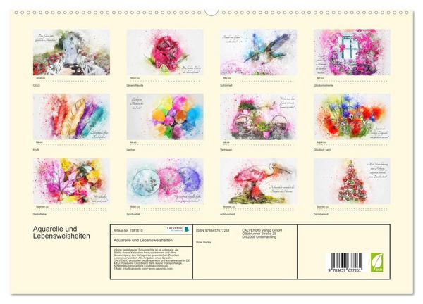 Produktbild: Aquarelle und Lebensweisheiten (hochwertiger Premium Wandkalender 2026 DIN A2 quer), Kunstdruck in Hochglanz