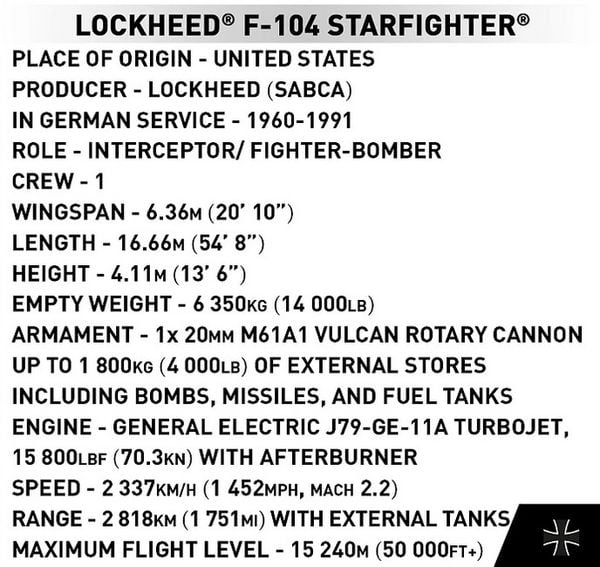 Produktbild: COBI Armed Forces 5907 - Lockheed F-104 Starfighter, Bausatz 1:48, 428 Teile