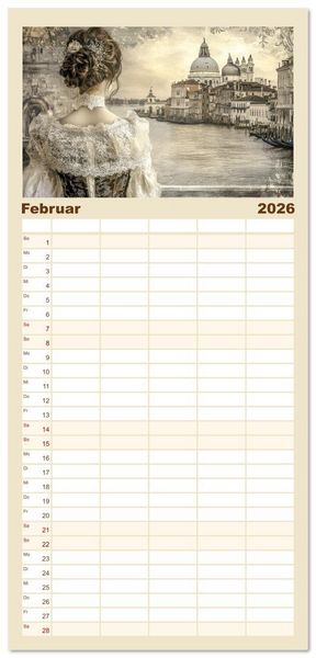 Produktbild: Familienplaner 2026 - Venezianischer Stil - In dezenten Farbt&ouml;nen mit 5 Spalten (Wandkalender, 21 x 45 cm) CALVENDO