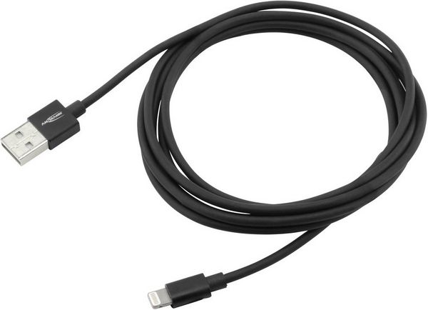Produktbild: Ansmann USB-Kabel USB 2.0 USB-A Stecker, Apple Lightning Stecker 2.00 m Schwarz Aluminium-Stecker, TPE-Mantel, beidseitig verwendbarer Stecker