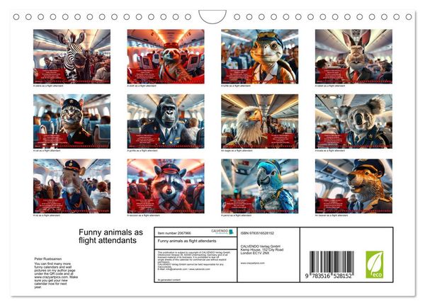 Produktbild: Funny animals as flight attendants (Wall Calendar 2026 DIN A4 landscape), CALVENDO 12 Month Wall Calendar
