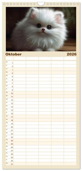 Produktbild: Familienplaner 2026 - Zauberhafte Fluffies mit 5 Spalten (Wandkalender, 21 x 45 cm) CALVENDO