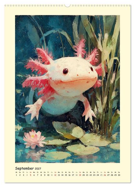 Produktbild: Axolotl im Licht. Lurche zwischen Bl&uuml;ten, Pflanzen und Fantasie (hochwertiger Premium Wandkalender 2027 DIN A2 hoch), Kunstdruck in Hochglanz