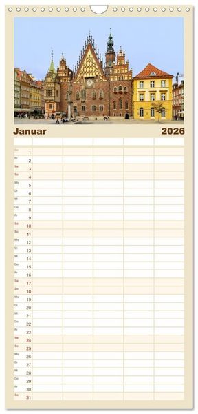 Produktbild: Familienplaner 2026 - Breslau. Polens architektonisches Juwel an der Oder mit 5 Spalten (Wandkalender, 21 x 45 cm) CALVENDO