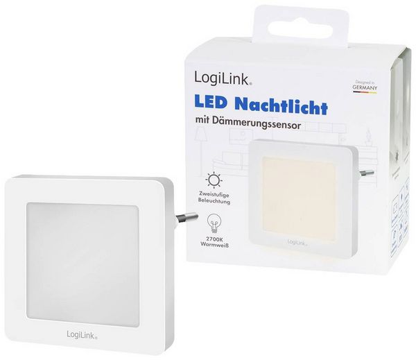 Produktbild: LogiLink LED013 LED013 LED-Nachtlicht mit D&auml;mmerungssensor Quadratisch LED Warmwei&szlig; Wei&szlig;