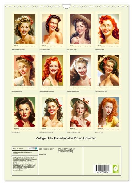 Produktbild: Vintage Girls. Die sch&ouml;nsten Pin-up Gesichter (Wandkalender 2026 DIN A3 hoch), CALVENDO Monatskalender