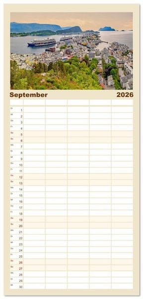 Produktbild: Familienplaner 2026 - Vom Nordkap zum S&uuml;dkap mit 5 Spalten (Wandkalender, 21 x 45 cm) CALVENDO