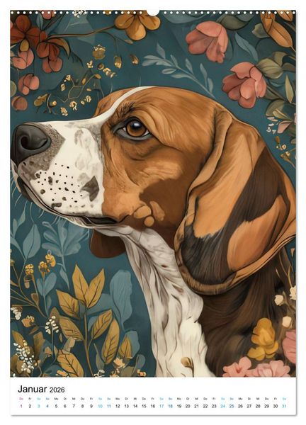 Produktbild: Beagle im Blumenmeer (hochwertiger Premium Wandkalender 2026 DIN A2 hoch), Kunstdruck in Hochglanz