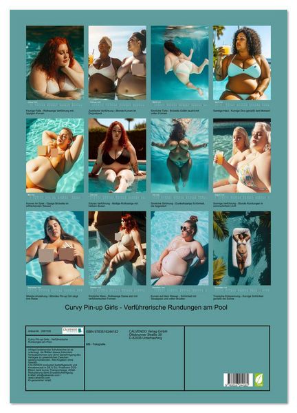 Produktbild: Curvy Pin-up Girls - Verf&uuml;hrerische Rundungen am Pool (Wandkalender 2026 DIN A2 hoch), CALVENDO Monatskalender