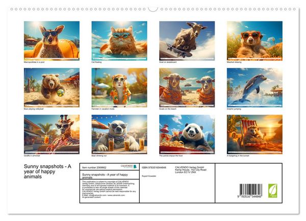 Produktbild: Sunny snapshots - A year of happy animals (High Quality Premium Wall Calendar 2026 DIN A2 landscape),CALVENDO 12 Month Wall Calendar