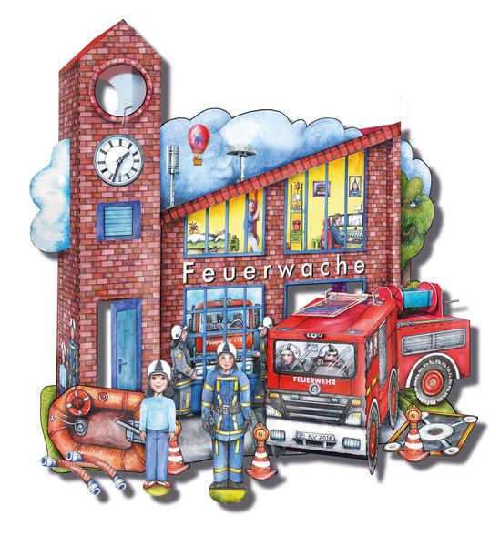 Produktbild: Feuerwache mit Feuerwehr Bastelbogen Ausschneidebogen