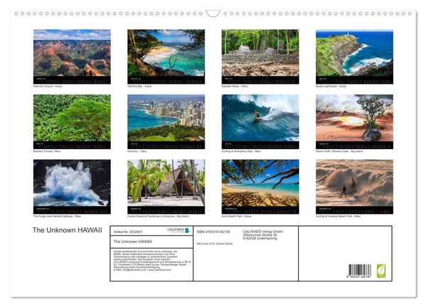 Produktbild: The Unknown HAWAII (Wandkalender 2026 DIN A2 quer), CALVENDO Monatskalender