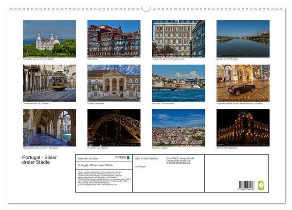 Produktbild: Portugal - Bilder dreier St&auml;dte (Wandkalender 2026 DIN A2 quer), CALVENDO Monatskalender