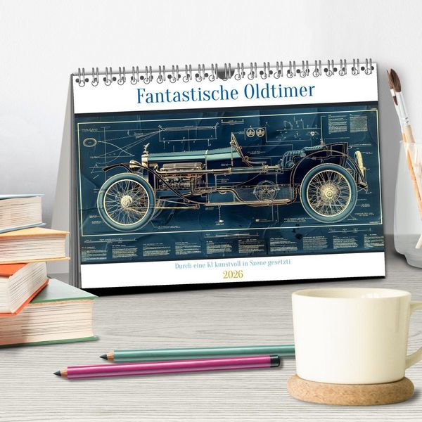 Produktbild: Fantastische Oldtimer (Tischkalender 2026 DIN A5 quer), CALVENDO Monatskalender