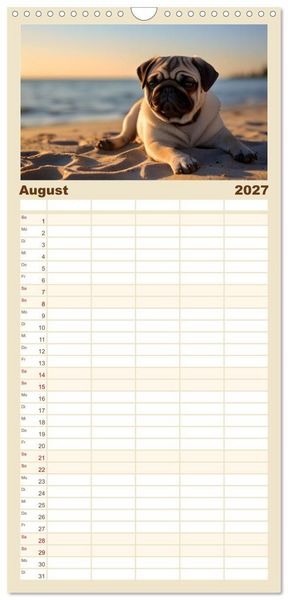 Produktbild: Familienplaner 2027 - Lustige Mops-Hunde: Die charmanten Meister von Chaos und Unfug mit 5 Spalten (Wandkalender, 21 x 45 cm) CALVENDO