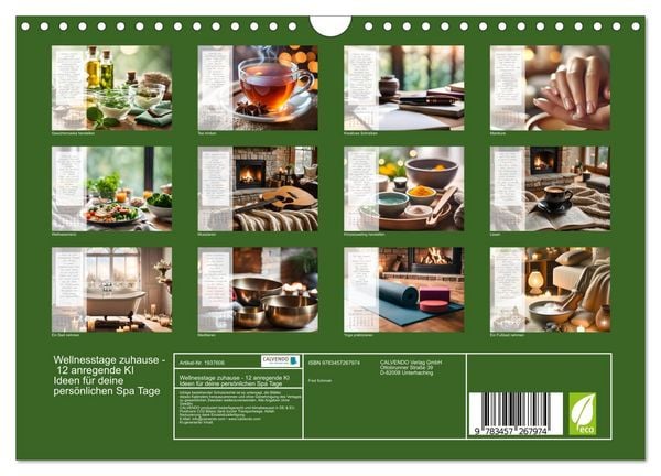 Produktbild: Wellnesstage zuhause - 12 anregende KI Ideen f&uuml;r deine pers&ouml;nlichen Spa Tage (Wandkalender 2026 DIN A4 quer), CALVENDO Monatskalender
