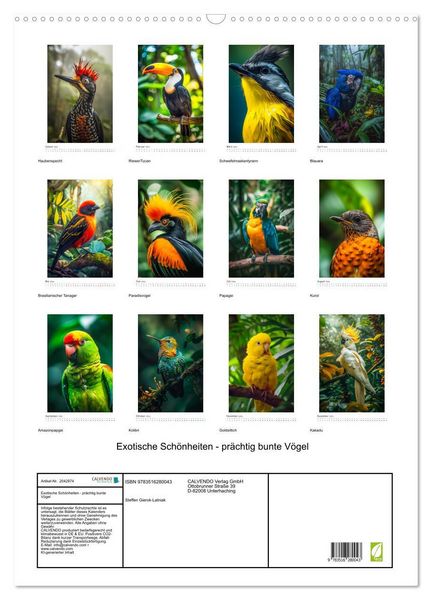 Produktbild: Exotische Sch&ouml;nheiten - pr&auml;chtig bunte V&ouml;gel (Wandkalender 2026 DIN A2 hoch), CALVENDO Monatskalender