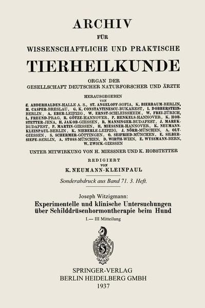 Produktbild: Experimentelle und klinische Untersuchungen &uuml;ber Schilddr&uuml;senhormontherapie beim Hund