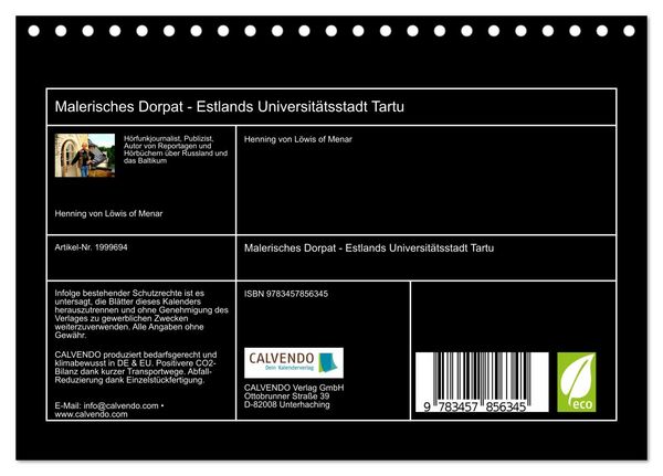 Produktbild: Malerisches Dorpat - Estlands Universit&auml;tsstadt Tartu (Tischkalender 2026 DIN A5 quer), CALVENDO Monatskalender
