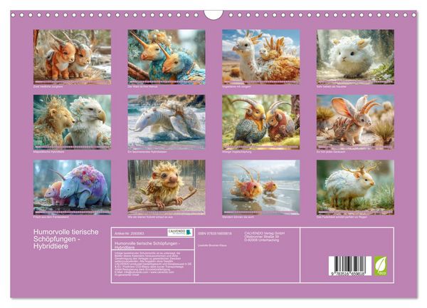 Produktbild: Humorvolle tierische Sch&ouml;pfungen - Hybridtiere (Wandkalender 2026 DIN A3 quer), CALVENDO Monatskalender