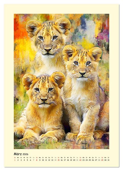 Produktbild: Raubkatzen. Moderne Paintings wilder Eleganz (hochwertiger Premium Wandkalender 2026 DIN A2 hoch), Kunstdruck in Hochglanz