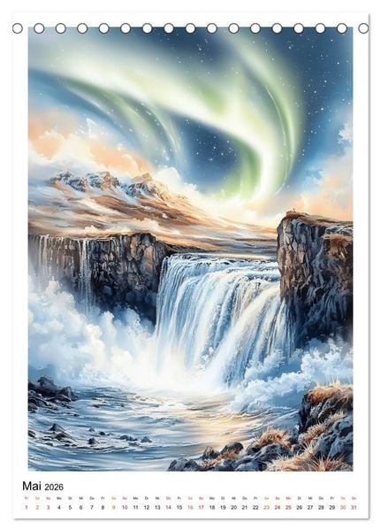 Produktbild: Island - Nordlichter, Feuer und Eis (Tischkalender 2026 DIN A5 hoch), CALVENDO Monatskalender
