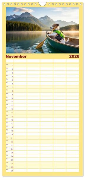 Produktbild: Familienplaner 2026 - Jack Russel Active mit 5 Spalten (Wandkalender, 21 x 45 cm) CALVENDO