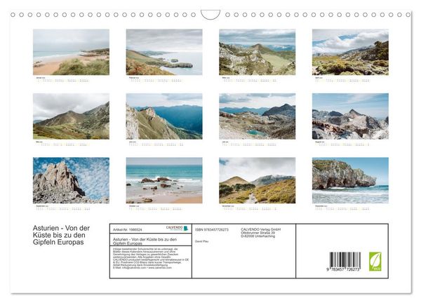 Produktbild: Asturien - Von der K&uuml;ste bis zu den Gipfeln Europas (Wandkalender 2026 DIN A3 quer), CALVENDO Monatskalender