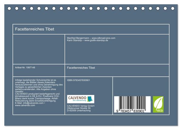 Produktbild: Facettenreiches Tibet (Tischkalender 2026 DIN A5 quer), CALVENDO Monatskalender