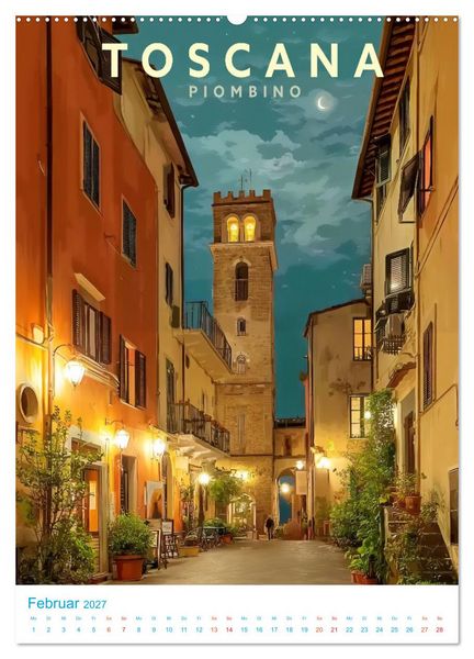Produktbild: Toskana - Old School Poster Style (Wandkalender 2027 DIN A2 hoch), CALVENDO Monatskalender