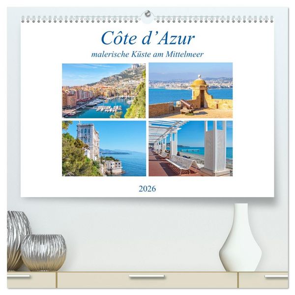 Côte d’Azur - malerische Küste am Mittelmeer (hochwertiger Premium Wandkalender 2026 DIN A2 quer), Kunstdruck in Hochglanz