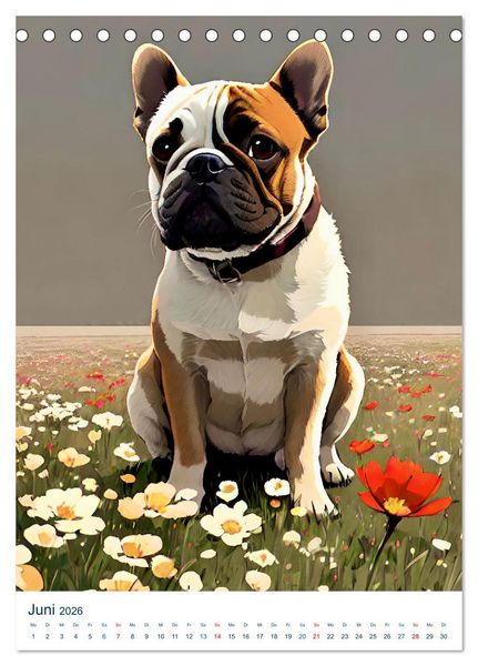 Produktbild: Franz&ouml;sische Bulldoggen. Kunstvoll gestaltete Portraits (Tischkalender 2026 DIN A5 hoch), CALVENDO Monatskalender