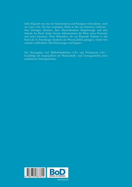 Produktbild: Briefe an den Orientalisten Julius Klaproth (1783-1835) von britischen Gelehrten: George Thomas Staunton, Viscount Kingsborough und William Huttmann